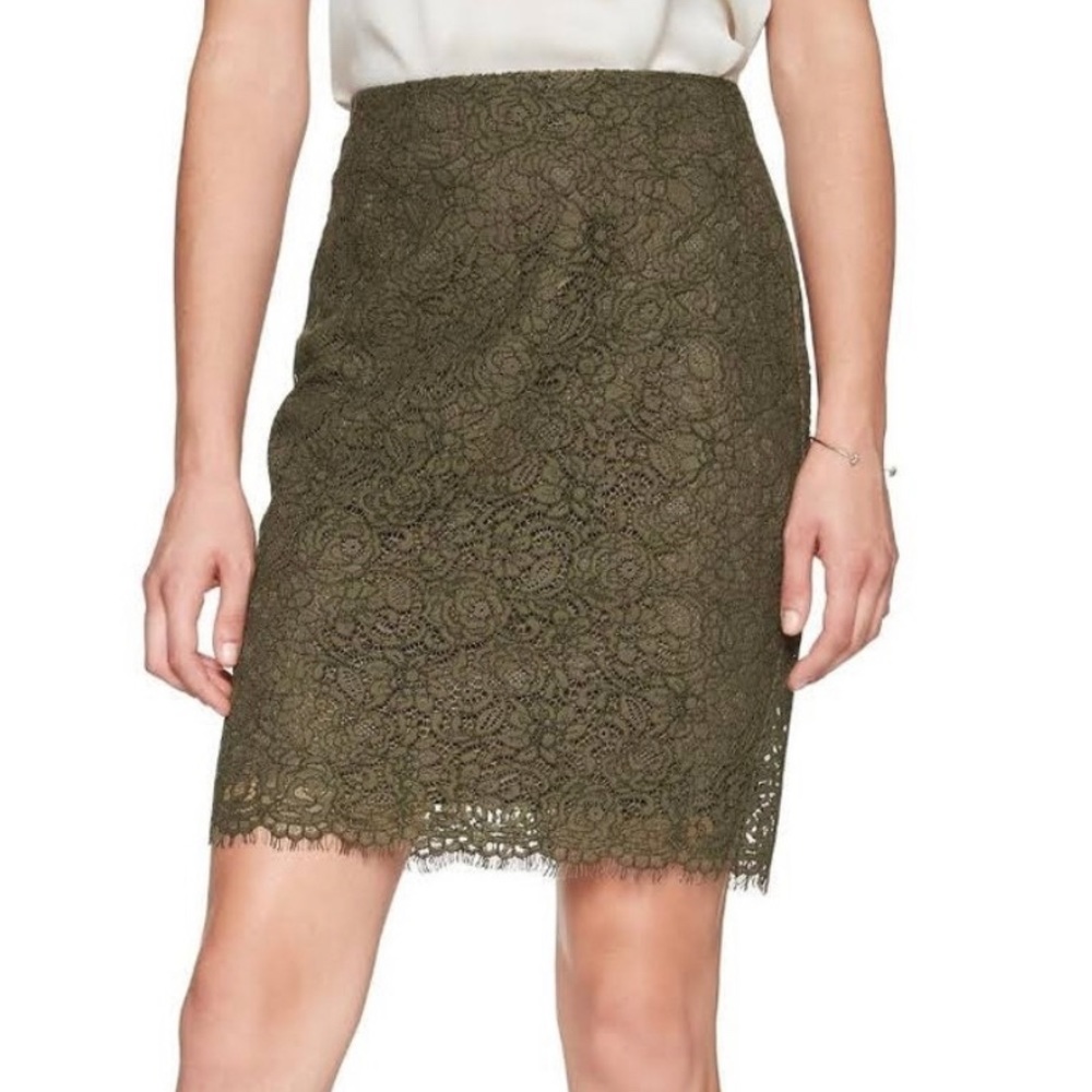 Banana Republic Olive Lace Pencil Skirt